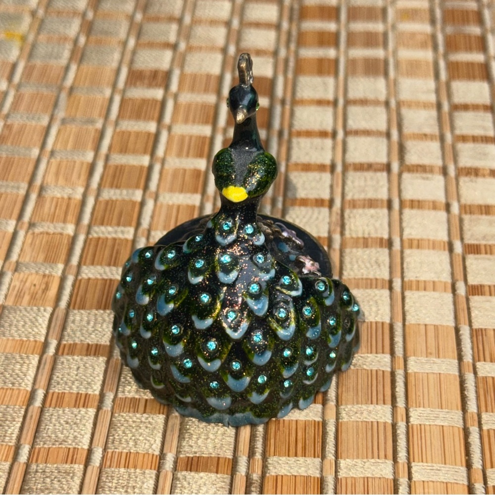 Crystal Bejeweled Blue And Green Peacock Trinket Pill Jewelry Box - Picture 8 of 16